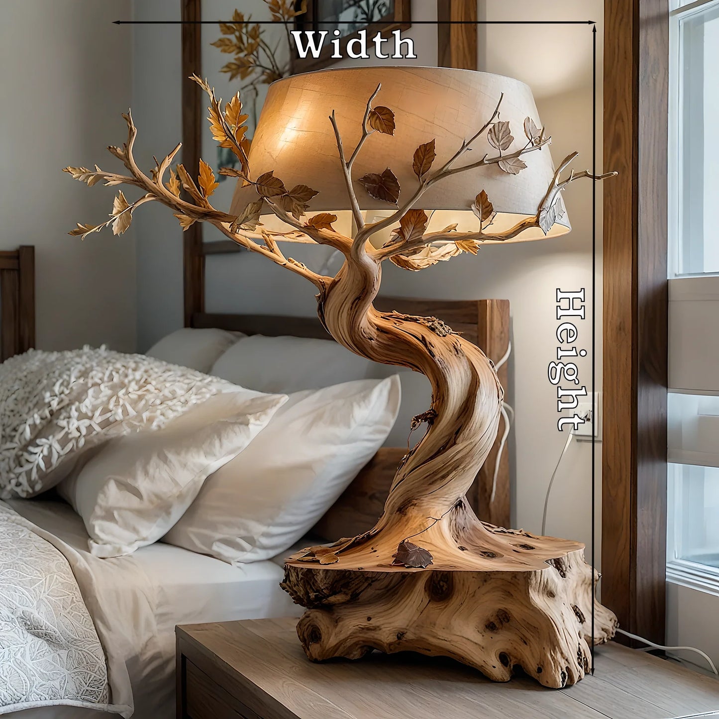 Driftwood Tree Table Lamp with Leaves