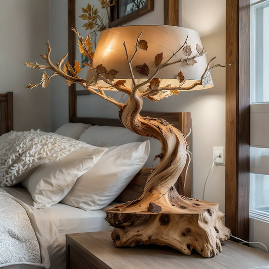 Driftwood Tree Table Lamp with Leaves